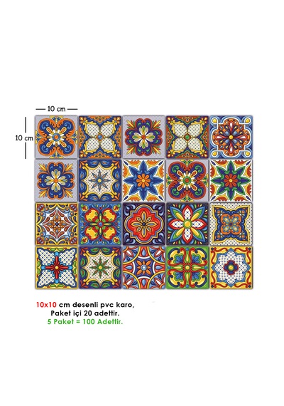 Kendinden Yapışkanlı Karnaval Desenli Pvc Karo 10x10 Cm 5 Li Paket