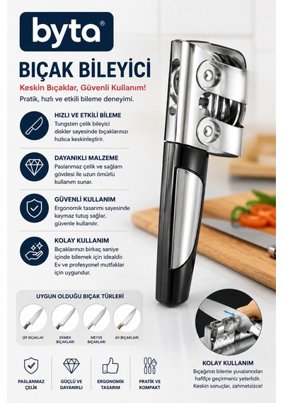 Profesyonel Bıçak Bileyici El Tipi Tungsten Çelik Bıçak Keskinleştirme Aparatı Ergonomik Saplı