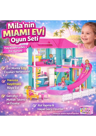 Mila Nın Miami Evi Oyun Seti Mobilyalı Monte Edilebilir Hayal Gücünü Geliştiren Oyun Evi