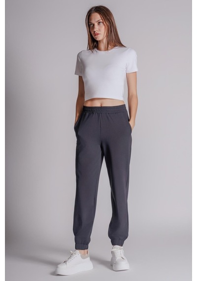 Braccas Kadın Yandan Cepli Beli Ve Paçası Lastikli Relaxed Fit Jogger Pantolon Lacivert Lacivert