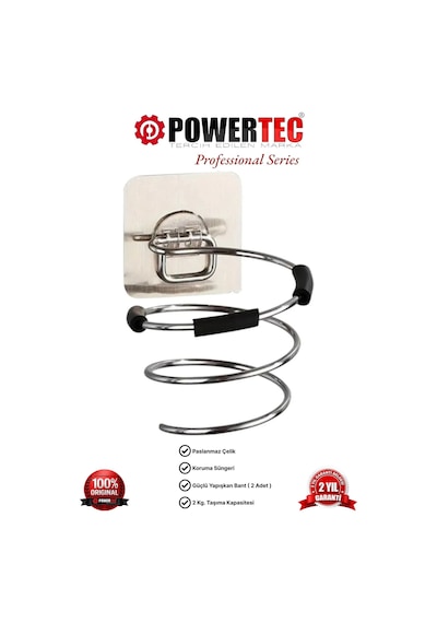 Powertec Fön Makinesi & Saç Kurutma Makinesi Askı Aparatı Paslanmaz Çelik Gri