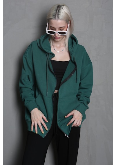 Madmext Koyu Yeşil Kapüşonlu Basic Sweatshirt Mg1900 Koyu Yeşil