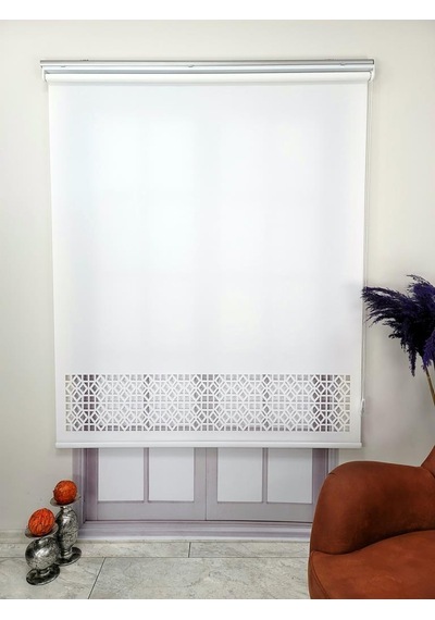 Stor Perde Desenli Lazer Kesim Kalın Kumaşlı Ml104 Beyaz