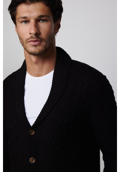 Tudors Slim Fit Dar Kesim Desenli Yumuşak Dokulu Düğmeli Siyah Erkek Hırka-29566-siyah Siyah
