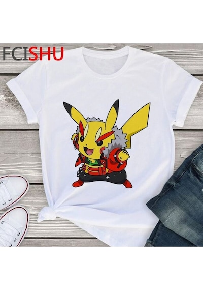 Noıssey Kırmızı Etiket Gala Pikaçu Pokemon Anime T-shirt Model478 17011 Beyaz