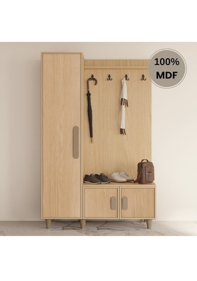 Karanfil Mdf Raflı Askılıklı Ayaklı Tasarım Portmanto Ayakkabılık Bej