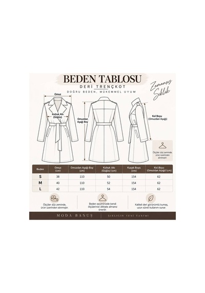 Moda Banuş Kahverengi Deri Kuşaklı Uzun Trençkot, Pardesü Kahverengi Kahverengi