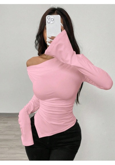 Değiştirilebilir Omuz Detaylı Uzun Kollu Bluz Pembe