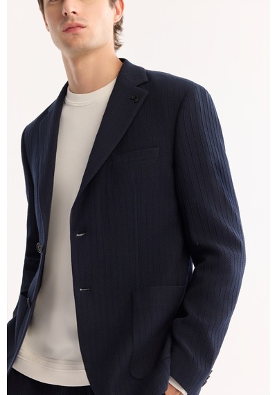 Avva Erkek Lacivert Mono Yaka Bi-stretch Hafif Çizgili Blazer Comfort Slim Fit Ceket A52y4004 Avva Erkek Lacivert Mono Yaka Bi-stretch Hafif Çizgili Blazer Comfort Slim Fit Ceket A52y4004