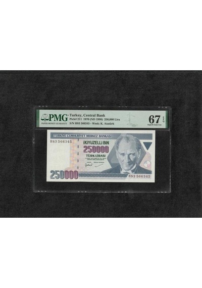 Türk Lirası Pmg 67 Epq Superb Gem Unc 250.000 Lira P 211 1970 Nd 1998 S/n H83 7. Emisyon 3. Terti