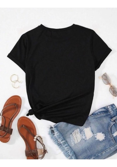 Unisex Pamuklu Choose Happy Kalp Ön Baskılı Tasarım Tshirt SIYAH