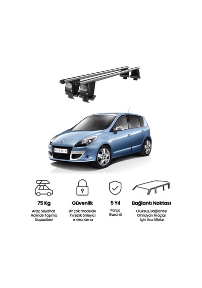 Royal Renault Scenic 2013-2016 Uyumlu Gri Kilitli Ara Atkı Port Bagaj Tavan Barı