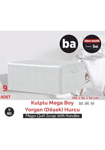 9 Adet Kulplu Mega Boy Döşek Hurcu Düzenleyici Tutma Kulplu Organizer Saklama Hurç No9- Ba040- 9 Adet Gri