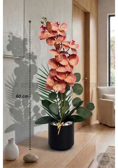 Yapay Phalaenopsi S Turuncu Benekli Orki De 60 Cm Siyah