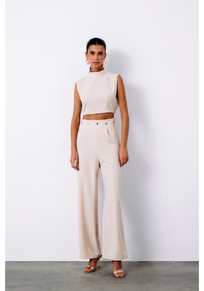 Sateen Bel Aksesuarlı Pantolon - Bej-135211 Bej