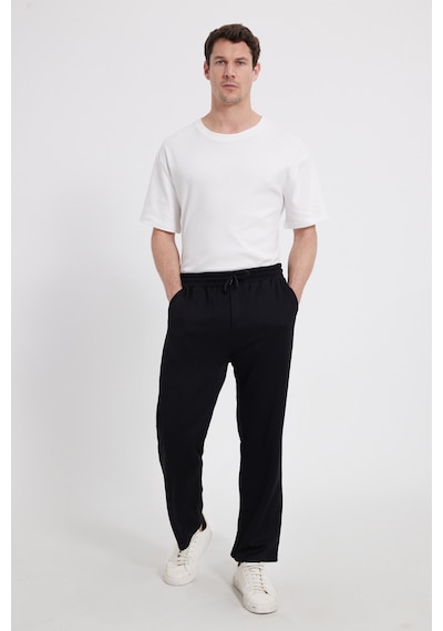 Tudors Erkek Siyah Baggy Fit Rahat Kesim Modal Kumaş Soft Doku Beli Bağcıklı Yan Cepli Eşofman Altı-46289
