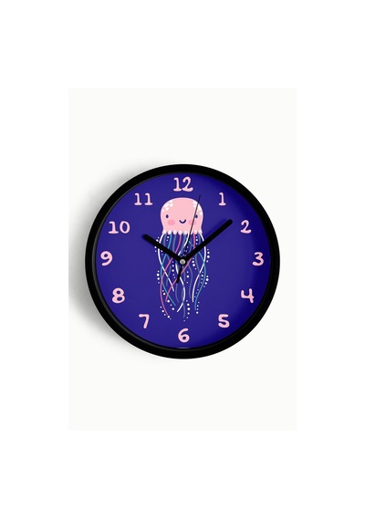 Sevimli Denizanası Çizimli Çocuk Odası Duvar Saati - 25cm - Önü Camlı Siyah Kasa - Sessiz Mekanizma-jh1115 Siyah