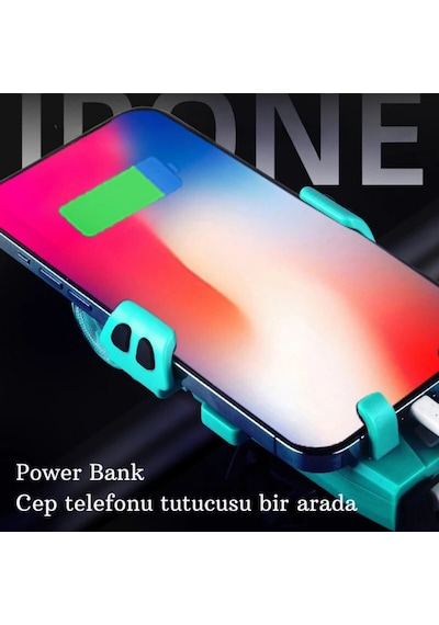 Techtic 5in1 Bisiklet Feneri Şarjlı Telefon Tutucu+korna +sis Far Yeşil