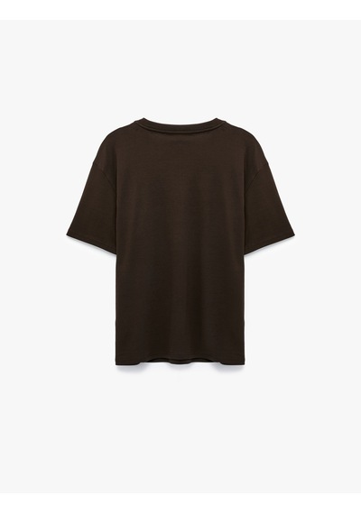 Koton Pamuklu Bisiklet Yaka Kısa Kollu Basic Oversize Tişört Kahverengi 7wam10086mk