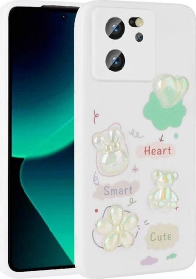 Xiaomi Mi 13t Kılıf Kabartma Figürlü Parlak Zore Toys Silikon Kapak Beyaz