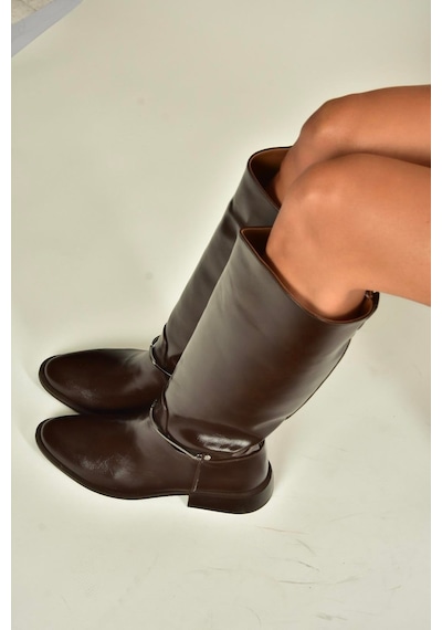 Fox Shoes V312361060 Kahverengi Rustik Alçak Tabanlı Kadın Çizme Kahverengi