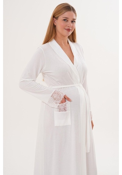 Mecit Pijama Mecit 6306 Ekru Kadın Uzun Kollu Uzun Sabahlık