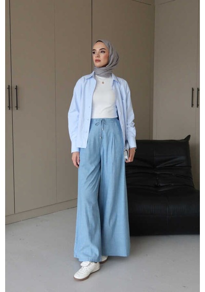 Neways 1167-denim Bol Paça Pantolon Mavi Mavi