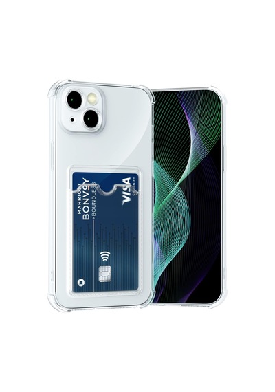 Apple iPhone Uyumlu 15 Plus Kapak Kamera Korumalı Kartlıklı Darbe Emici Özellikli Şeffaf Silikon Kılıf