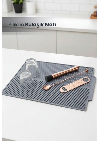Silikon Bulaşık Kurutma Matı Maxi Boy 44x33cm Silikon Gri Diğer