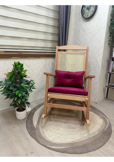 Asedia Veranda Naturel Fuşya Minderli Hasırlı Sallanan Sandalye Dinlenme Koltuğu