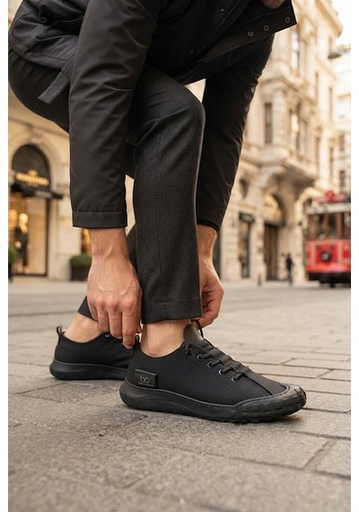 Fort 2065 Bst Rahat Esnek Lastik Bağcıklı Sneaker Erkek Ayakkabı Siyah