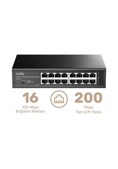 Fs1016 16port 10/100mbps 1,6 Gb/sn Metal Kasa Rackmount Masaüstü Switch