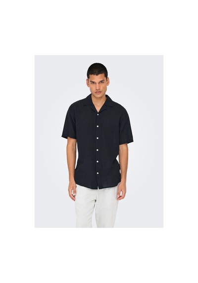 Only & Sons Onscaıden Lıfe Ss Solıd Resort Lınennoos Erkek Black Gömlek - 22025116 Black 1