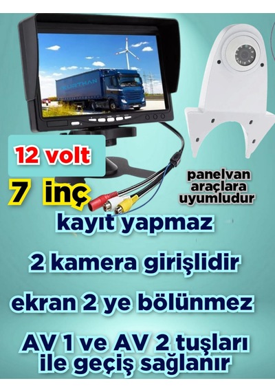 7'' Qled Ips Ekran Ve Beyaz Tepe Kamera Panelvan Uyumlu 12v