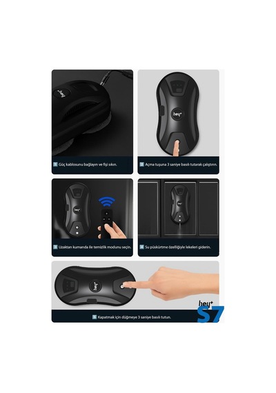 Hey+ Cam Silme Robotu Cam Temizleme Robotu Su Püskürtme Özellikli S7 Açık Gri