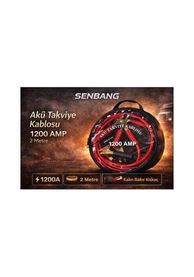 Senbang 1200a Akü Takviye Kablosu 2 Metre Çantalı, Kalın Bakır Kıskaçlı, Araç Marş Kablosu Jumper Cable