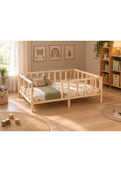 Montessori Modeli Yatak 80x160 Doğal Ahşap Çocuk Yatak Karyola Kapılı