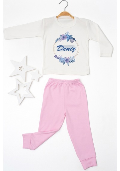 Pia Baby İsimli Erkek Çocuk Pijama Takımı %100 Pamuk Penye İsme Özel Baskılı Kişiselleştirilebilir Pijama Seti 20443p14pi Krem