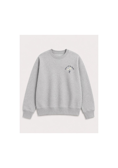 Herkesemoda Papatya Baskı Detaylı Bisiklet Yaka Şardonlu 2 İplik Sweatshirt Gri