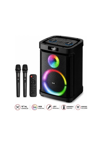 Blic Bls-79 20w 10 İnç Bluetooth Hoparlör, Rgb Işıklı, Güçlü Bass Çift Kablosuz Mikrofonlu, Kumandalı-14793