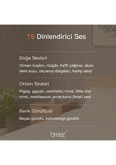 Breez Mini Beyaz Gürültü Makinesi Pışpışlı Ninnili Radyasyon Içermeyen Uyku Arkadaşı
