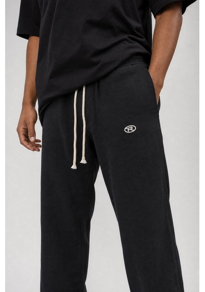 Respire Erkek R Nakışlı Müslin Baggy Pantolon Siyah
