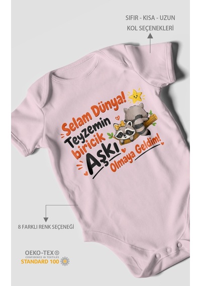 Morivokids Teyzeye Özel Kısa Kollu Bebek Body %100 Pamuk Zbn189-kk Bebe Pembe