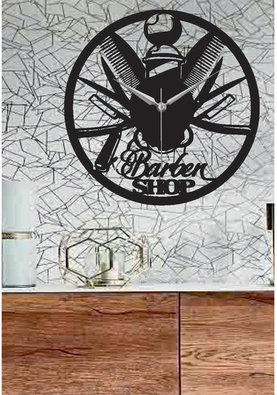 Barber Shop 4 Temalı Dekoratif Ahşap Duvar Saat Ahşap