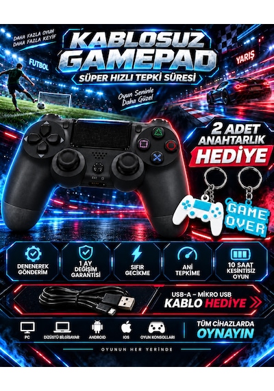 Dexxony Ps4 Uyumlu Kablosuz Bluetooth Oyun Kolu Pc/android Tv,  Ölü Bölge, Siyah
