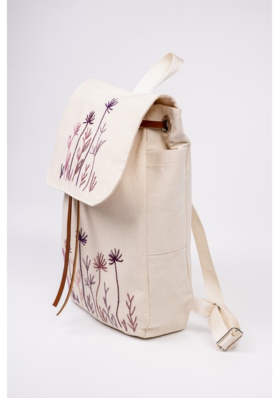 Fabric Craft Bag Sırt Çantası Kanvas El Nakışlı Astarlı Büzgülü 38x40 Krem