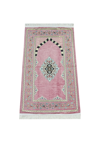Pembe Çiçek Motifli Mihraplı Astarlı Şönil Seccade 001