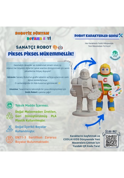 Codlaı Kids Robotik Dünyam 3d Boyama Seti - Çocuklar İçin Eğitici Yaratıcı Oyuncak Boyama Kiti - Sanatçı Robot