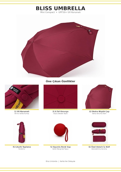 Bliss Umbrella Kapsül Şemsiye - Uv Korumalı Güneş Şemsiyesi Bordo