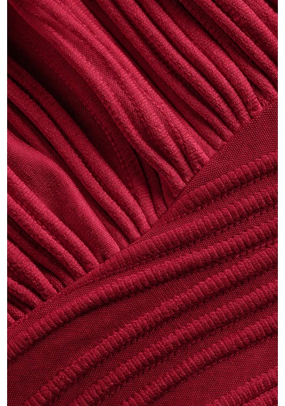Hımmelduf Elastanlı Haılter Yaka Crop Dekolteli Bluz Bordo